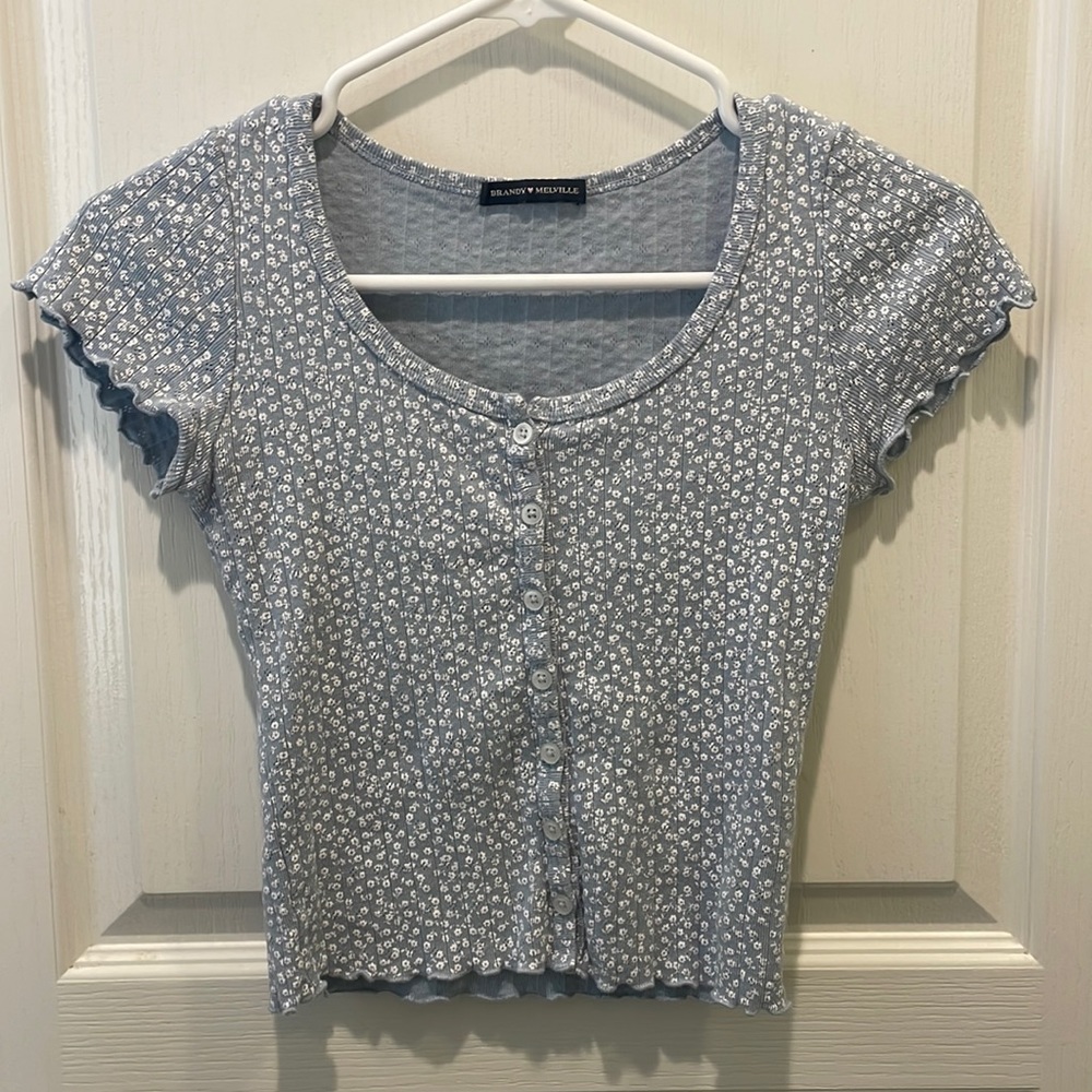 Brandy Melville Blue Floral Zelly Top